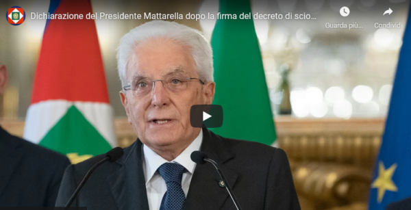 Dichiarazione del Presidente Mattarella dopo la firma del decreto di scioglimento delle Camere
