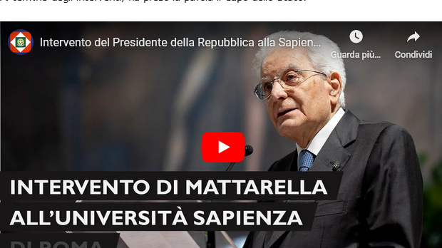 Screenshot 2024-05-17 at 15-54-09 Mattarella risponde agli studenti su Gaza denunciare sempre le violazioni dei diritti umani - Video - ItalPlanet