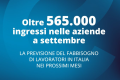 Lavoro: a settembre 565mila entrate programmate dalle imprese